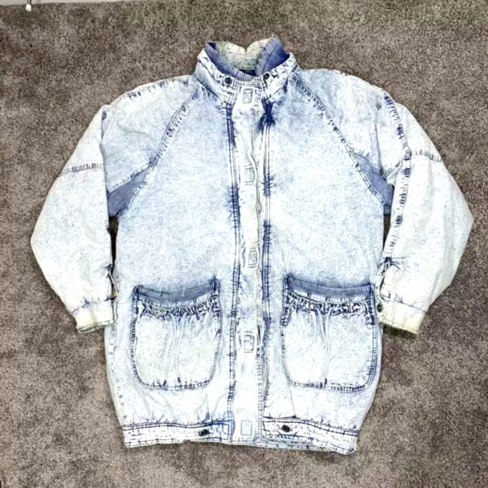 Vintage OVERSIZED Jean Jacket Acid Washed Denim 90’s 80’s Long Line Pockets
